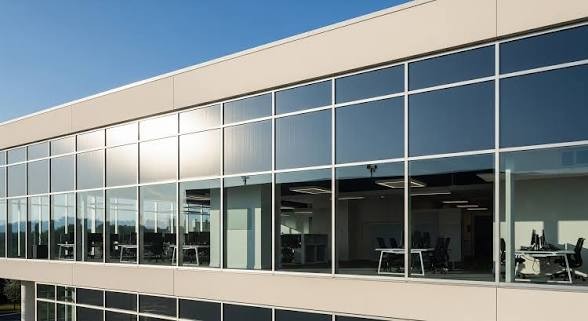 Commercial office building with tinted glass
