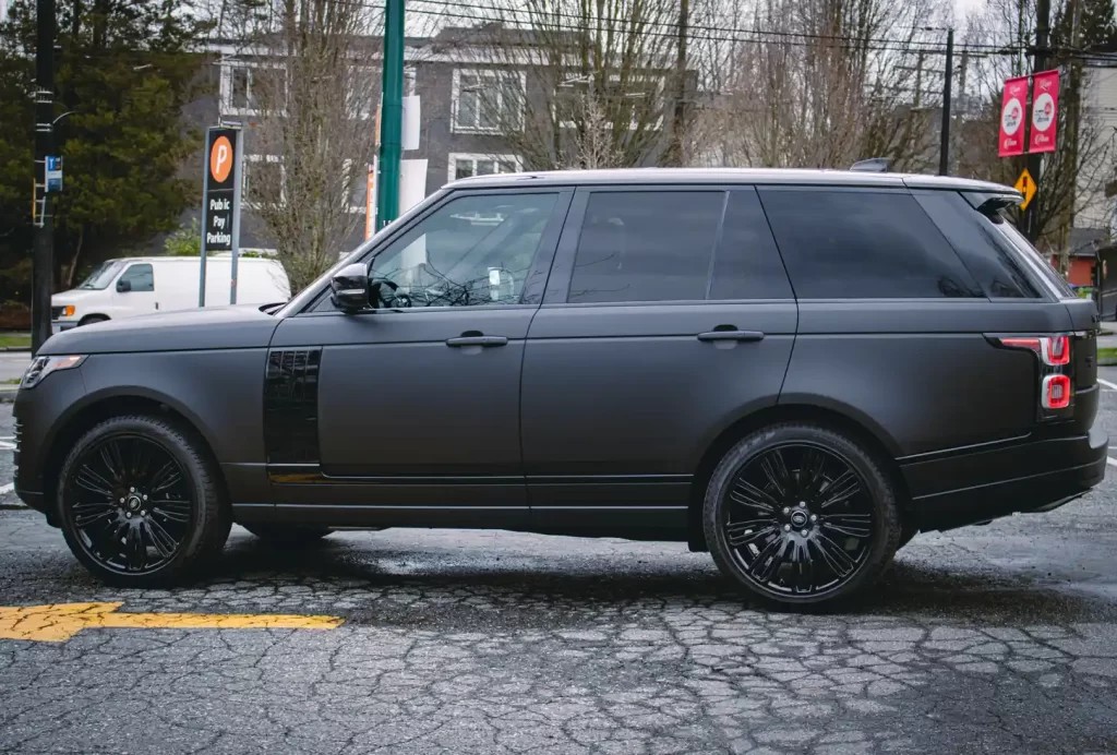 Matte black Range Rover side profile
